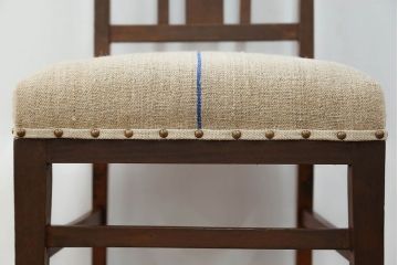 レトロ家具　昭和レトロ アンティークリネン座面のチェア(2)(椅子、イス)