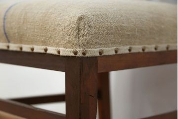 レトロ家具　昭和レトロ アンティークリネン座面のチェア(2)(椅子、イス)