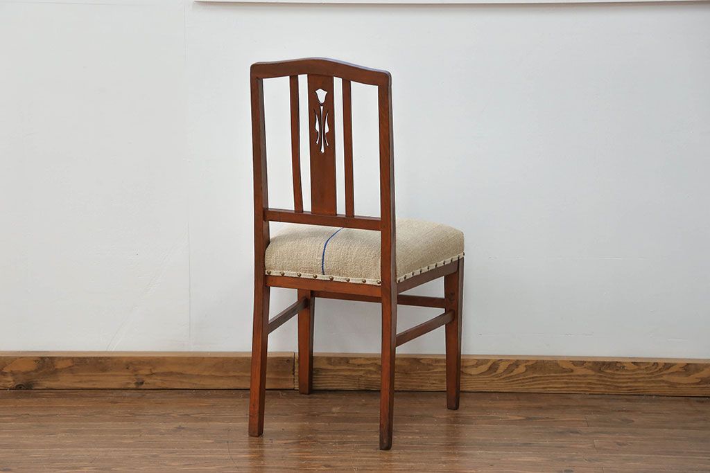 レトロ家具　昭和レトロ アンティークリネン座面のチェア(2)(椅子、イス)