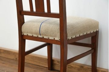 レトロ家具　昭和レトロ アンティークリネン座面のチェア(2)(椅子、イス)