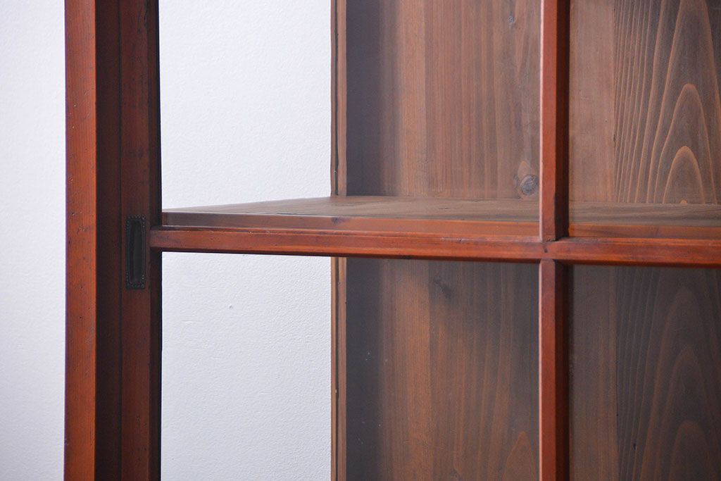 アンティーク家具　アンティーク 三面ガラスの美しい二段重ね収納棚(ガラスケース、ショーケース、飾り棚)