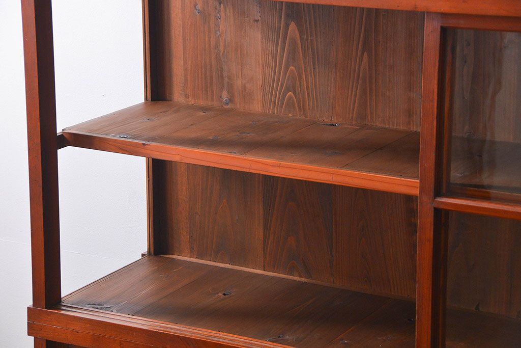 アンティーク家具　アンティーク 三面ガラスの美しい二段重ね収納棚(ガラスケース、ショーケース、飾り棚)