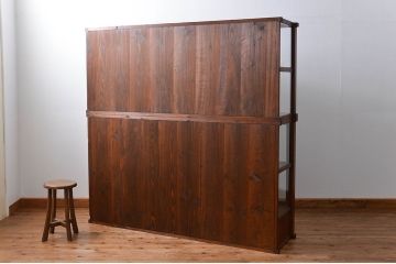 アンティーク家具　アンティーク 三面ガラスの美しい二段重ね収納棚(ガラスケース、ショーケース、飾り棚)