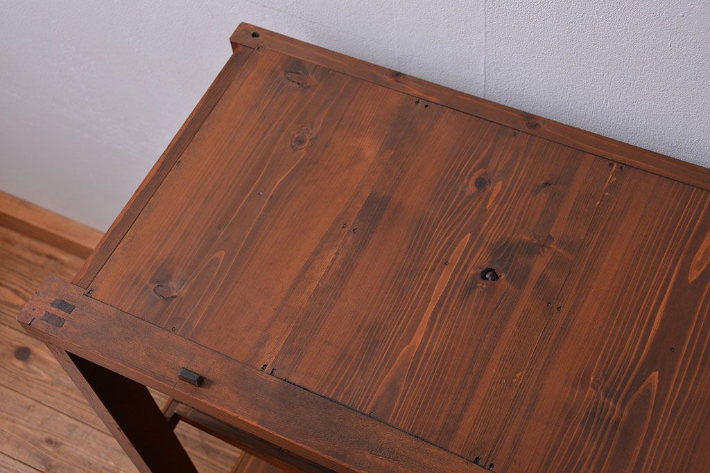 アンティーク家具　アンティーク 三面ガラスの美しい二段重ね収納棚(ガラスケース、ショーケース、飾り棚)