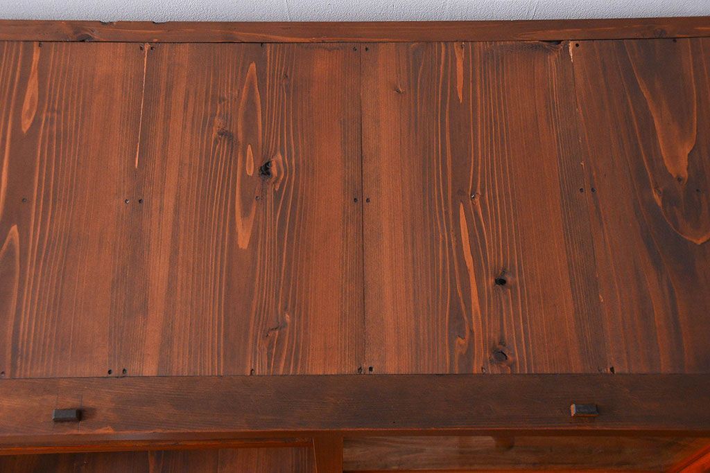 アンティーク家具　アンティーク 三面ガラスの美しい二段重ね収納棚(ガラスケース、ショーケース、飾り棚)