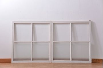 アンティーク ペンキのはげたかわいいガラス窓2枚セット(2) (ガラス戸、引き戸)