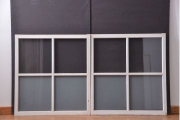 アンティーク ペンキのはげたかわいいガラス窓2枚セット(2) (ガラス戸、引き戸)