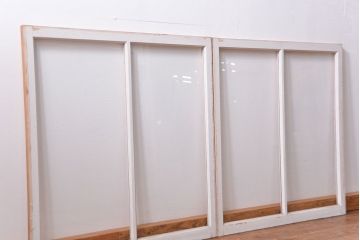 昭和レトロ ペンキのはげたフィックス窓2枚セット (はめ殺し戸、ガラス戸)