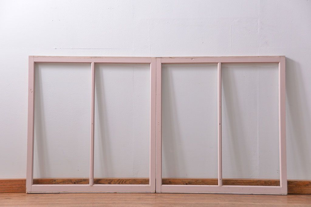 昭和レトロ ペンキのはげたフィックス窓2枚セット (はめ殺し戸、ガラス戸)