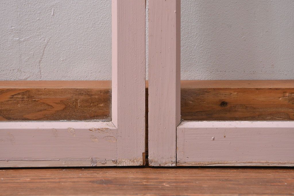 昭和レトロ ペンキのはげたフィックス窓2枚セット (はめ殺し戸、ガラス戸)