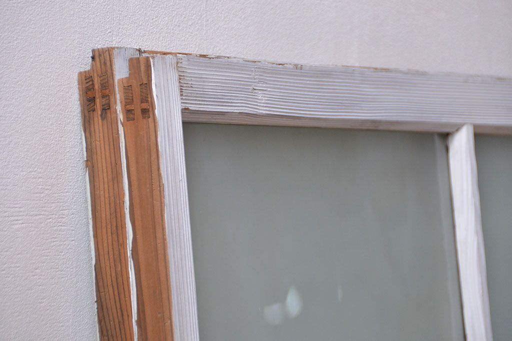 アンティーク ペンキのはげたかわいいガラス窓2枚セット(3) (ガラス戸、引き戸)