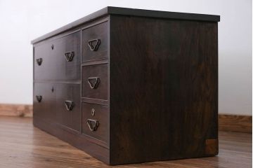 アンティーク家具　大正ロマン 全面黒檀材のシックな時代箪笥ローチェスト (ローボード)