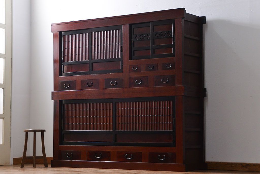 アンティーク家具 アンティーク 前面欅材!上質な六尺水屋箪笥