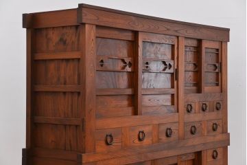 アンティーク家具　古民具・骨董 前面・側面総欅材!六尺　特別注文造りの水屋箪笥(1)