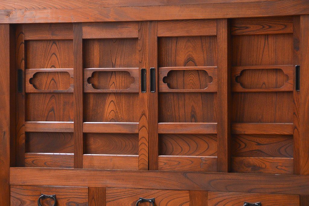 アンティーク家具　古民具・骨董 前面・側面総欅材!六尺　特別注文造りの水屋箪笥(1)