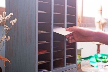 レトロ家具　昭和レトロ アンティークペイントの引き出し付きレターケース(書類棚、小引き出し)