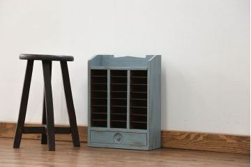 レトロ家具　昭和レトロ アンティークペイントの引き出し付きレターケース(書類棚、小引き出し)