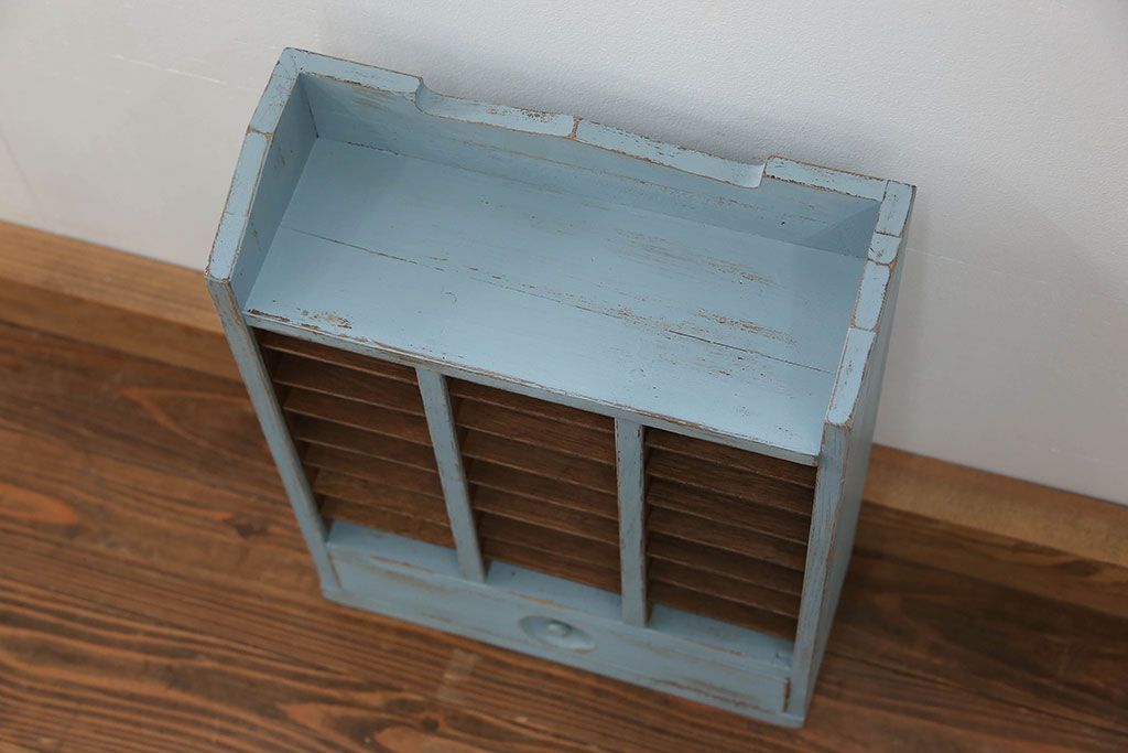 レトロ家具　昭和レトロ アンティークペイントの引き出し付きレターケース(書類棚、小引き出し)