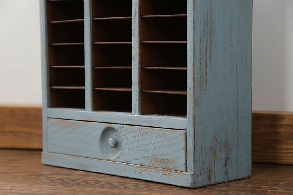 レトロ家具　昭和レトロ アンティークペイントの引き出し付きレターケース(書類棚、小引き出し)