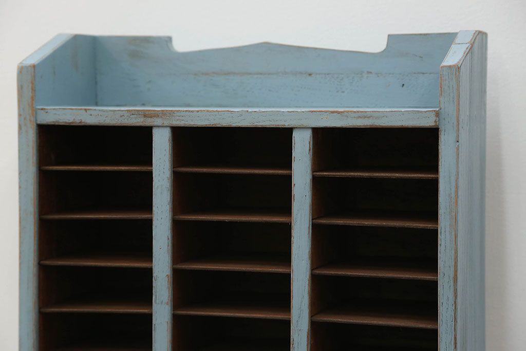 レトロ家具　昭和レトロ アンティークペイントの引き出し付きレターケース(書類棚、小引き出し)