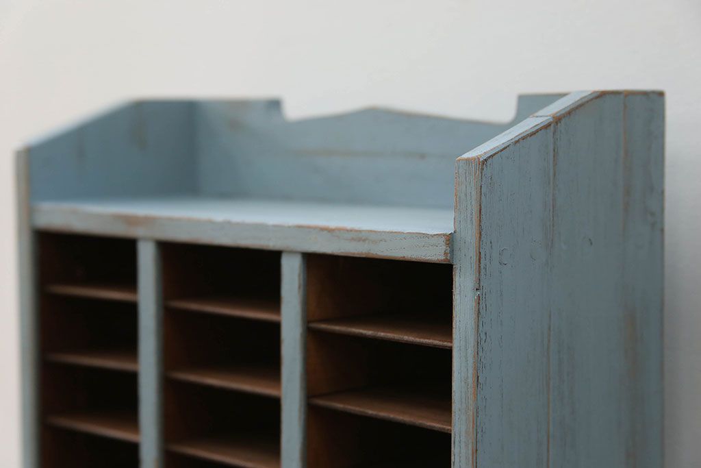 レトロ家具　昭和レトロ アンティークペイントの引き出し付きレターケース(書類棚、小引き出し)