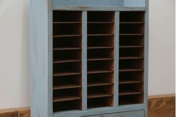 レトロ家具　昭和レトロ アンティークペイントの引き出し付きレターケース(書類棚、小引き出し)