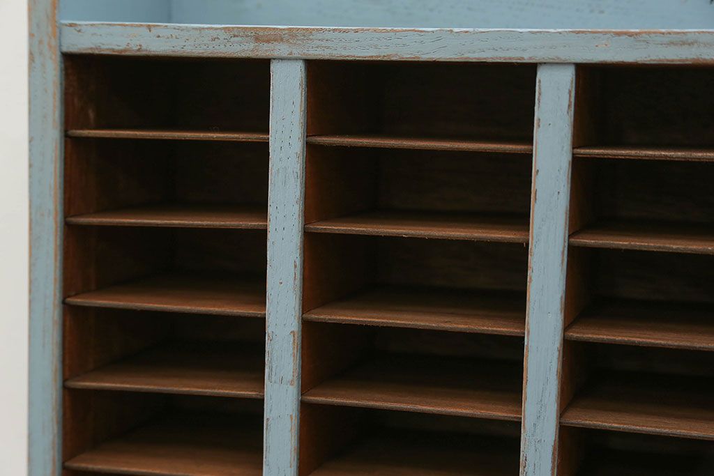 レトロ家具　昭和レトロ アンティークペイントの引き出し付きレターケース(書類棚、小引き出し)