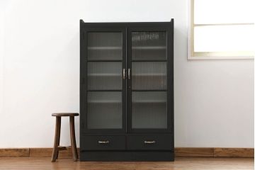 アンティーク家具　アンティーク シックなペイントの銀モールガラス本箱(ブックケース、収納棚)