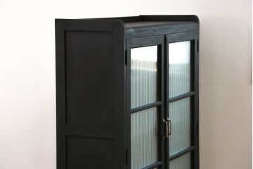 アンティーク家具　アンティーク シックなペイントの銀モールガラス本箱(ブックケース、収納棚)