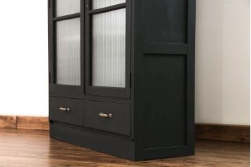 アンティーク家具　アンティーク シックなペイントの銀モールガラス本箱(ブックケース、収納棚)