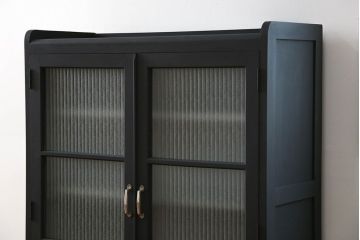 アンティーク家具　アンティーク シックなペイントの銀モールガラス本箱(ブックケース、収納棚)