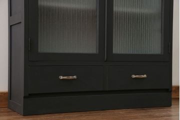 アンティーク家具　アンティーク シックなペイントの銀モールガラス本箱(ブックケース、収納棚)