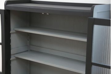 アンティーク家具　アンティーク シックなペイントの銀モールガラス本箱(ブックケース、収納棚)