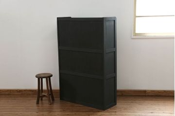 アンティーク家具　アンティーク シックなペイントの銀モールガラス本箱(ブックケース、収納棚)