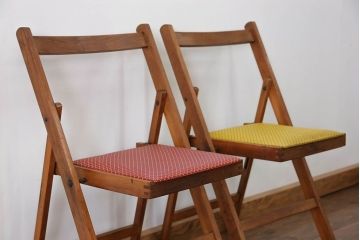 ヴィンテージ家具　ビーチ材　イギリスビンテージのフォールディングチェア 2脚セット(折り畳み椅子・イス)