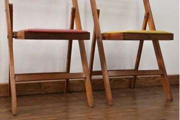 ヴィンテージ家具　ビーチ材　イギリスビンテージのフォールディングチェア 2脚セット(折り畳み椅子・イス)