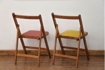 ヴィンテージ家具　ビーチ材　イギリスビンテージのフォールディングチェア 2脚セット(折り畳み椅子・イス)