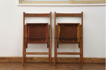 ヴィンテージ家具　ビーチ材　イギリスビンテージのフォールディングチェア 2脚セット(折り畳み椅子・イス)