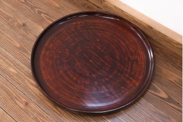 古民具・骨董 欅材一枚板 漆塗りの刳り貫き盆 (トレー)