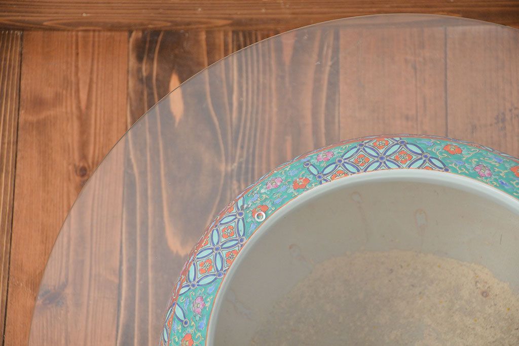 アンティーク雑貨　古民具・骨董　特大!火鉢センターテーブル (手焙り、伊万里、十錦手、窓絵)