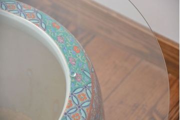 アンティーク雑貨　古民具・骨董　特大!火鉢センターテーブル (手焙り、伊万里、十錦手、窓絵)