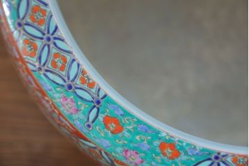 アンティーク雑貨　古民具・骨董　特大!火鉢センターテーブル (手焙り、伊万里、十錦手、窓絵)