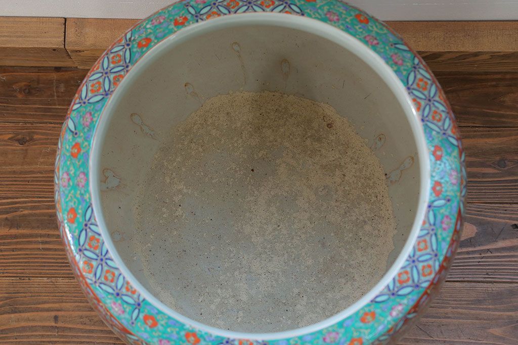 アンティーク雑貨　古民具・骨董　特大!火鉢センターテーブル (手焙り、伊万里、十錦手、窓絵)