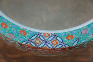 アンティーク雑貨　古民具・骨董　特大!火鉢センターテーブル (手焙り、伊万里、十錦手、窓絵)