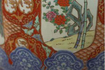 アンティーク雑貨　古民具・骨董　特大!火鉢センターテーブル (手焙り、伊万里、十錦手、窓絵)