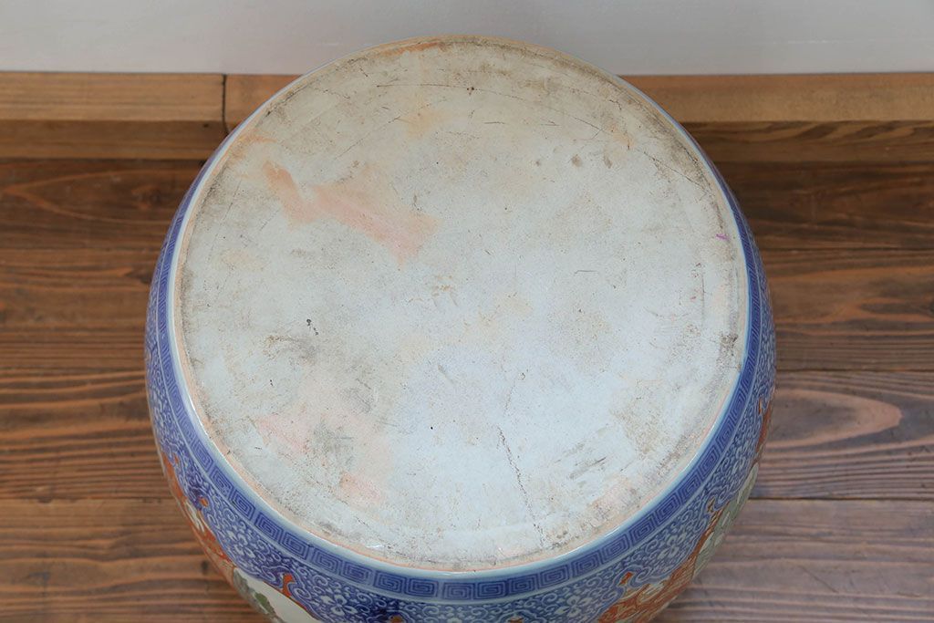 アンティーク雑貨　古民具・骨董　特大!火鉢センターテーブル (手焙り、伊万里、十錦手、窓絵)