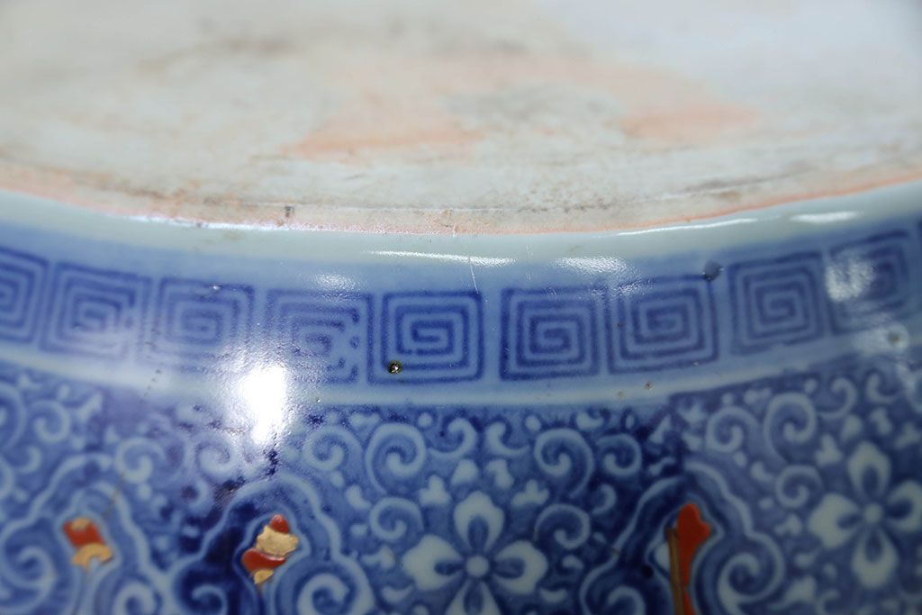 アンティーク雑貨　古民具・骨董　特大!火鉢センターテーブル (手焙り、伊万里、十錦手、窓絵)