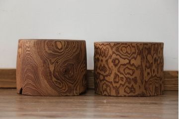 アンティーク雑貨　古民具・骨董 木目の素晴らしい刳り貫き桐火鉢　2個