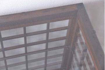 アンティーク家具　古民具・骨董　脚付き!古い木製のアンティーク格子ガラスケース