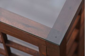 アンティーク家具　古民具・骨董　脚付き!古い木製のアンティーク格子ガラスケース